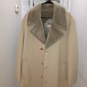 Vintage 60s 70s Mighty-Mac Men’s 42 Shearling Collar Coat Beige Wool Blend USA